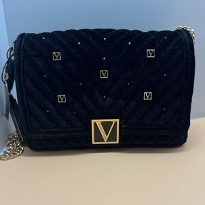 Victoria's Secret Black Quilted Crossbody‎ Bag with Gold Accents